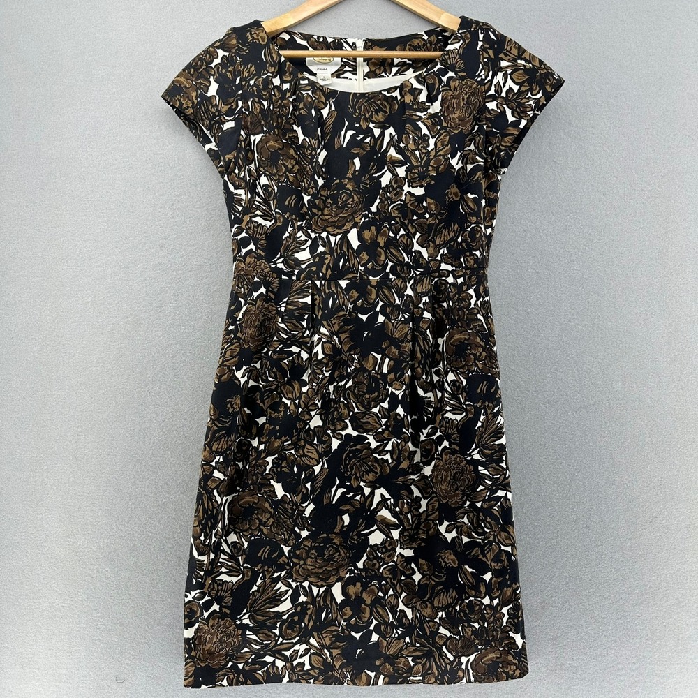 VTG Talbots Floral Print Stretch‎ Dress Black Brown White SZ 8 Y2K Flowercore